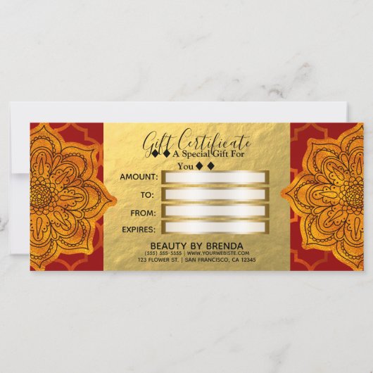 Fiery Red Gold Royal Indian Gift Certificate (Achterkant)