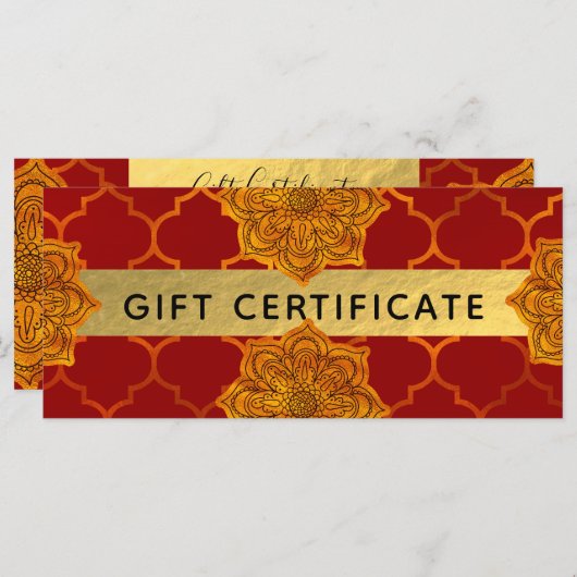 Fiery Red Gold Royal Indian Gift Certificate (Voorkant / Achterkant)