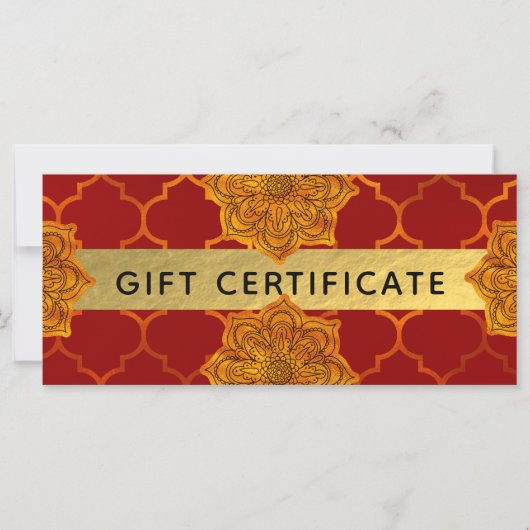 Fiery Red Gold Royal Indian Gift Certificate (Voorkant)