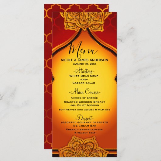 Fiery Red Gold Royal Mandala Indiaas Marokkaans Me Menu (Voorkant / Achterkant)