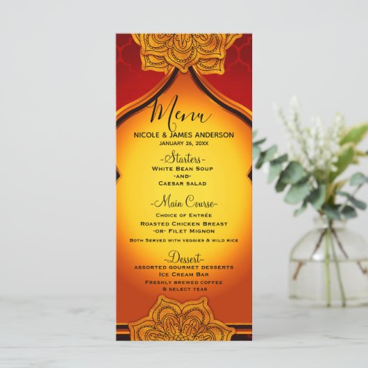 Fiery Red Gold Royal Mandala Indiaas Marokkaans Me Menu (Staand voorkant)