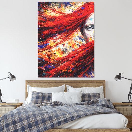 Fiery Red Hair Woman Abstract Portrait Impasto Canvas Afdruk (Insitu (Slaapkamer))