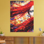 Fiery Red Hair Woman Abstract Portrait Impasto Canvas Afdruk (Insitu (Woonkamer))