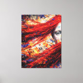 Fiery Red Hair Woman Abstract Portrait Impasto Canvas Afdruk (Voorkant)