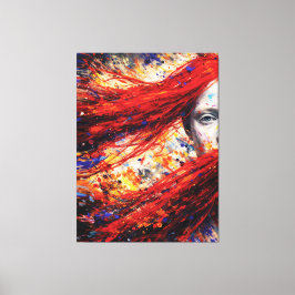 Fiery Red Hair Woman Abstract Portrait Impasto Canvas Afdruk