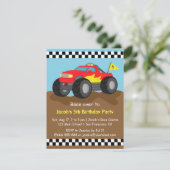 Fiery Red Monster Truck Birthday Party Kaart (Staand voorkant)