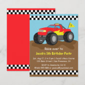 Fiery Red Monster Truck Birthday Party Kaart (Voorkant / Achterkant)