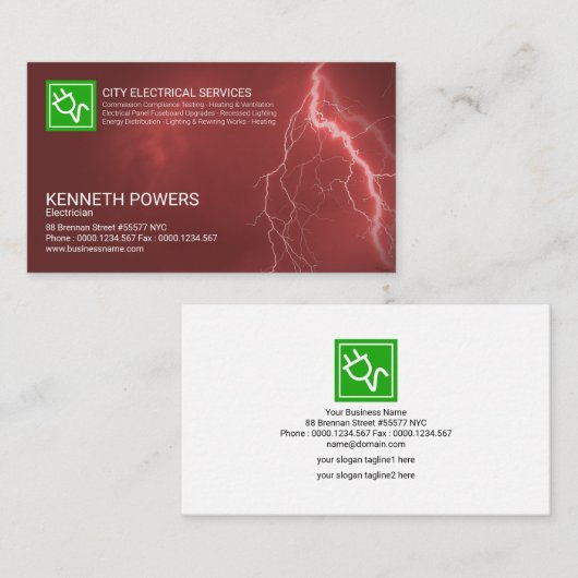 Fiery Red Sky Illuminining Lightnings Electricia Visitekaartje (Voorkant / Achterkant)