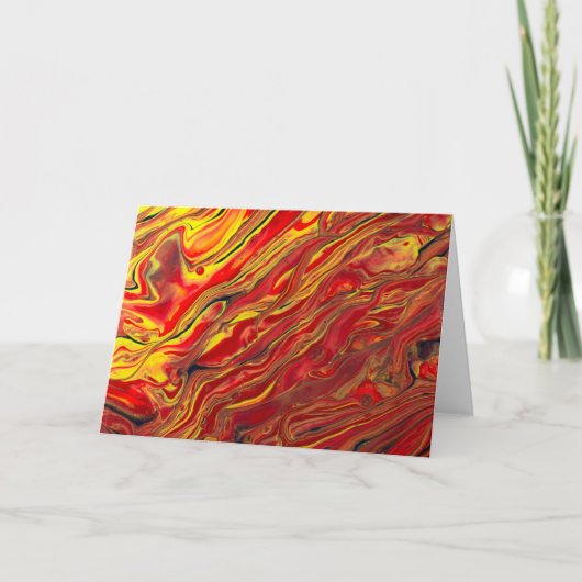 Fiery Red Yellow and Black Acyrlic Fluid Art Kaart (Voorkant)