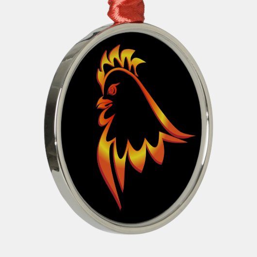 Fiery Rooster Metalen Ornament (Rechts)
