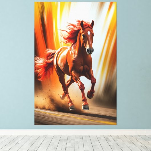 Fiery Running Horse – Dynamic Energy Art Canvas Afdruk (Insitu (Houten vloer))