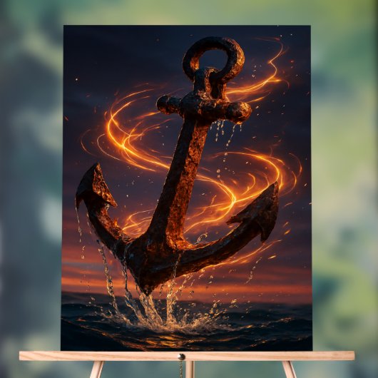 Fiery Rustic Anchor – Nautical Fantasy Wall Art Acryl Bord (Neutraal)