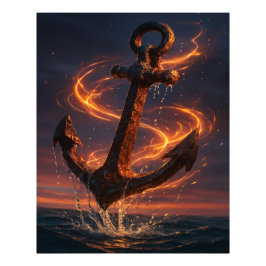 Fiery Rustic Anchor – Nautical Fantasy Wall Art Foto Afdruk