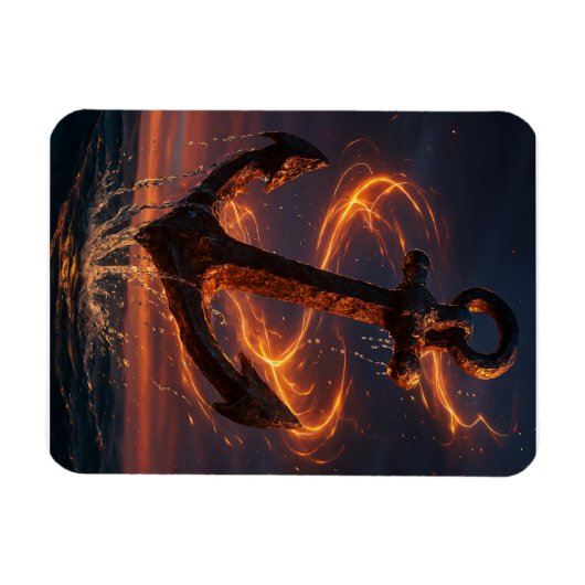 Fiery Rustic Anchor – Nautical Fantasy Wall Art Magneet (Horizontaal)