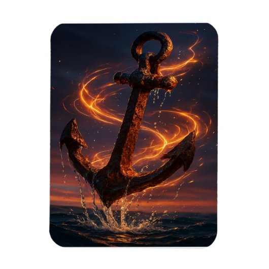 Fiery Rustic Anchor – Nautical Fantasy Wall Art Magneet (Verticaal)