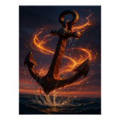 Fiery Rustic Anchor – Nautical Fantasy Wall Art Perfect Poster (Voorkant)