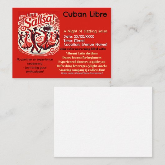 Fiery Salsa Dance Party Uitnodiging – Red Hot Nigh Informatiekaartje (Voorkant / Achterkant)