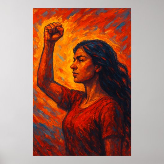 Fiery, She Rises | Feminist Raised Fist Woman Poster (Voorkant)