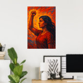 Fiery, She Rises | Feminist Raised Fist Woman Poster (Thuiskantoor)