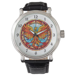 Fiery Sinaasappel Blue Phoenix Bird Horloge