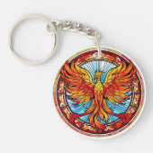 Fiery Sinaasappel Blue Phoenix Bird Sleutelhanger (Voorkant)
