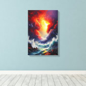 Fiery Sky and Roaring Zee – Dynamic Seascape Art Canvas Afdruk (Insitu (Houten vloer))