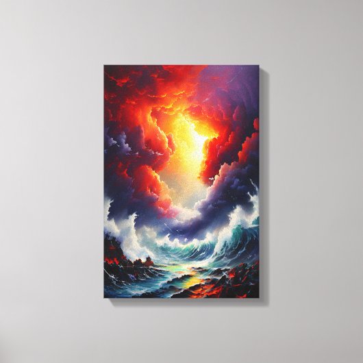 Fiery Sky and Roaring Zee – Dynamic Seascape Art Canvas Afdruk (Voorkant)