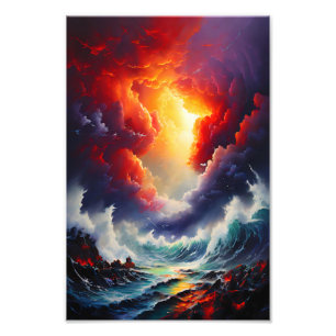 Fiery Sky and Roaring Zee – Dynamic Seascape Art Foto Afdruk