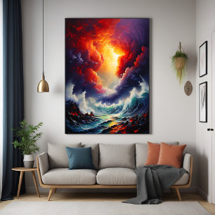 Fiery Sky and Roaring Zee – Dynamic Seascape Art Perfect Poster