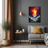 Fiery Sky and Roaring Zee – Dynamic Seascape Art Perfect Poster