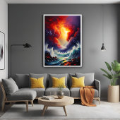 Fiery Sky and Roaring Zee – Dynamic Seascape Art Perfect Poster