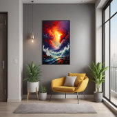 Fiery Sky and Roaring Zee – Dynamic Seascape Art Perfect Poster