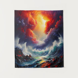 Fiery Sky and Roaring Zee – Dynamic Seascape Art Wandkleed