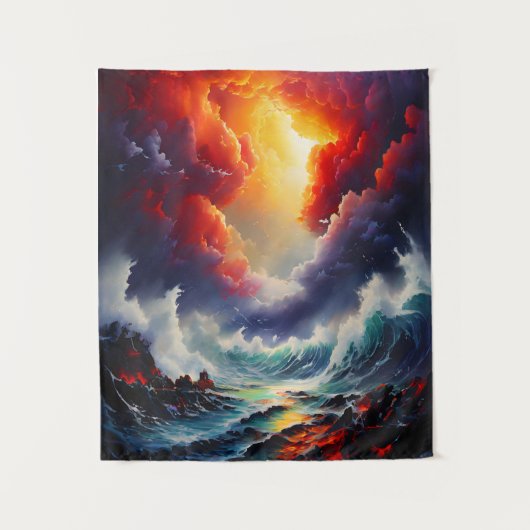 Fiery Sky and Roaring Zee – Dynamic Seascape Art Wandkleed (Voorkant)