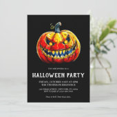 Fiery Smiling Pumpkin Gothic Halloween Party Kaart (Staand voorkant)