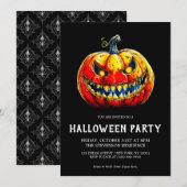 Fiery Smiling Pumpkin Gothic Halloween Party Kaart (Voorkant / Achterkant)