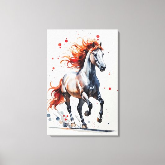 Fiery Spirit - Majestic Horse Watercolor Art Canvas Afdruk (Voorkant)