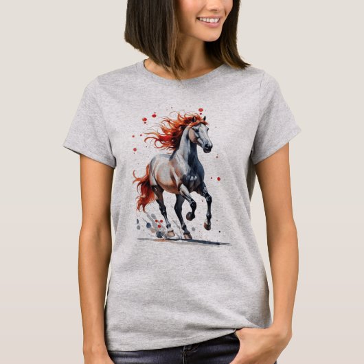  Fiery Spirit - Majestic Horse Watercolor T-Shirt (Voorkant)