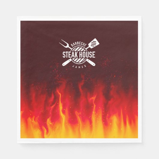 Fiery Steak House servetten - Aangepaste BBQ vlamm (Voorkant)