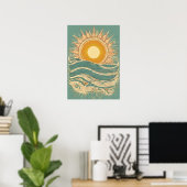 Fiery Sun On Green Sun Illustratie Wall Art Print (Thuiskantoor)