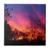 Fiery Sunset door de Bomen Tegeltje (Voorkant)