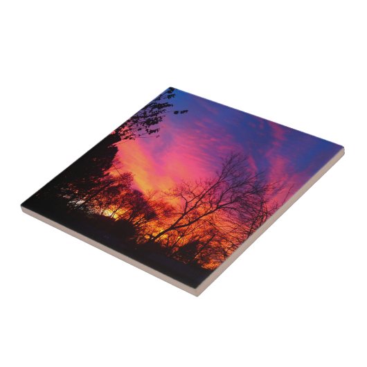 Fiery Sunset door de Bomen Tegeltje (Zijkant)