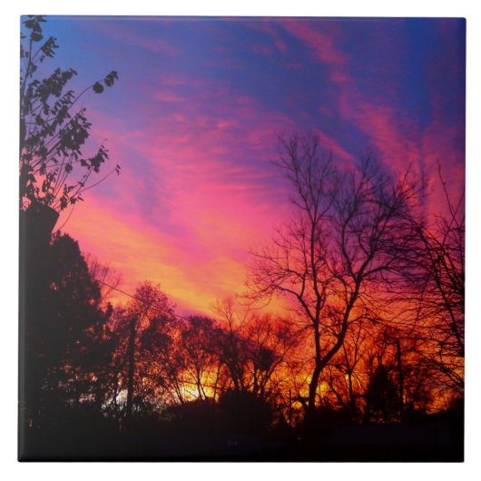 Fiery Sunset door de Bomen Tegeltje (Voorkant)