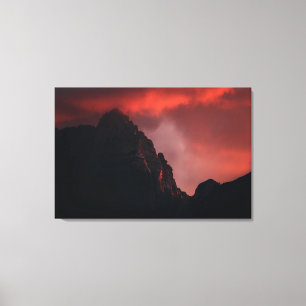 Fiery sunset in bergen canvas afdruk