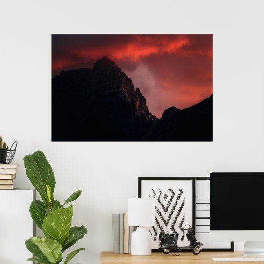 Fiery sunset in bergen poster (Thuiskantoor)
