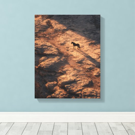 Fiery Sunset Lone Horse Silhouette Canvas Afdruk (Insitu (Houten vloer))