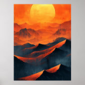 Fiery Sunset Mountains in monochroom Sinaasappel Poster (Voorkant)