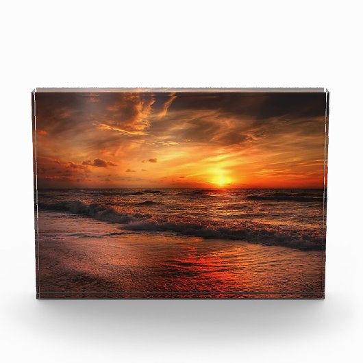 Fiery Sunset Ocean Waves Fotoblokken (Voorkant)