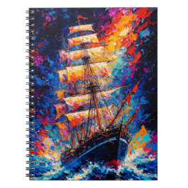 Fiery Sunset Tall Ship Abstract Painting Nautical  Notitieboek