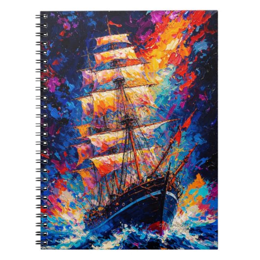 Fiery Sunset Tall Ship Abstract Painting Nautical  Notitieboek (Voorkant)